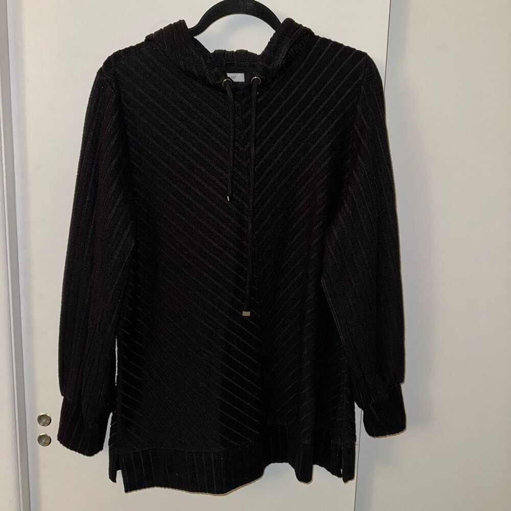 Nine West Women’s Black Terry Chevron Line Hoodie Size Large Gently Worn